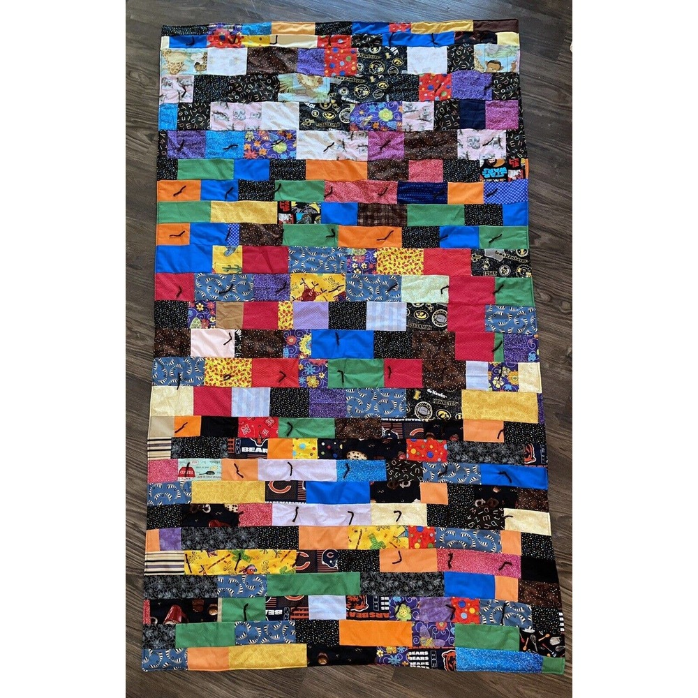 Handmade Hand‎ Quilted Throw / Beach/ Picnic/ Toddler / Crib Quilt 41.5”x 75” #2